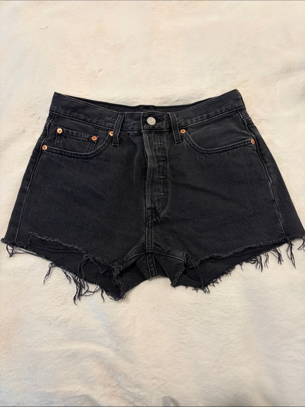 Levi's Black High-Rise Distressed Denim Shorts